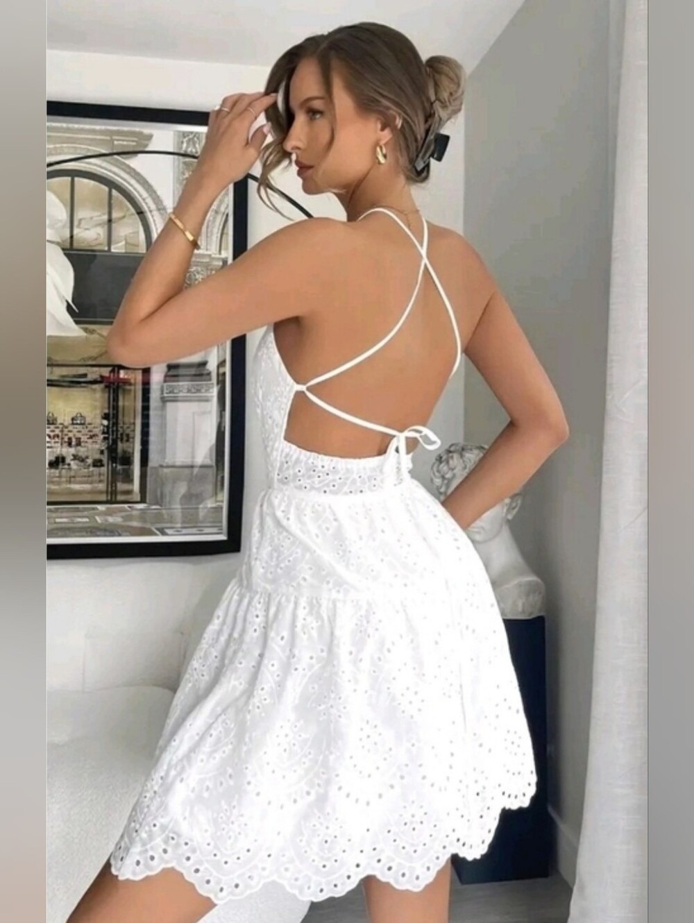 White Eyelet Halter Sundress